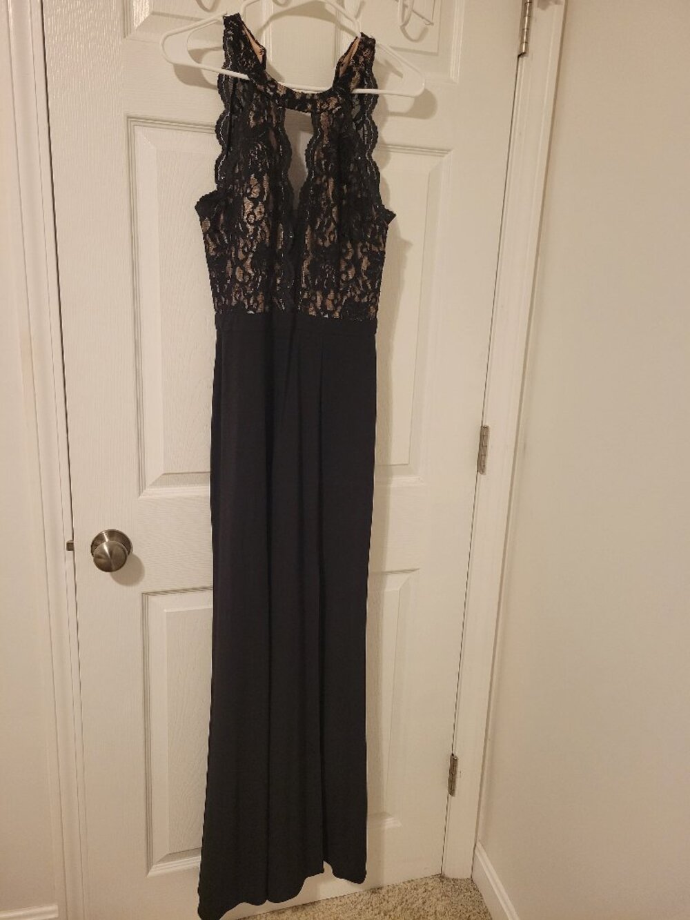 NWOT Morgan & Co Black Lace Sequined Halter Gown 9/10